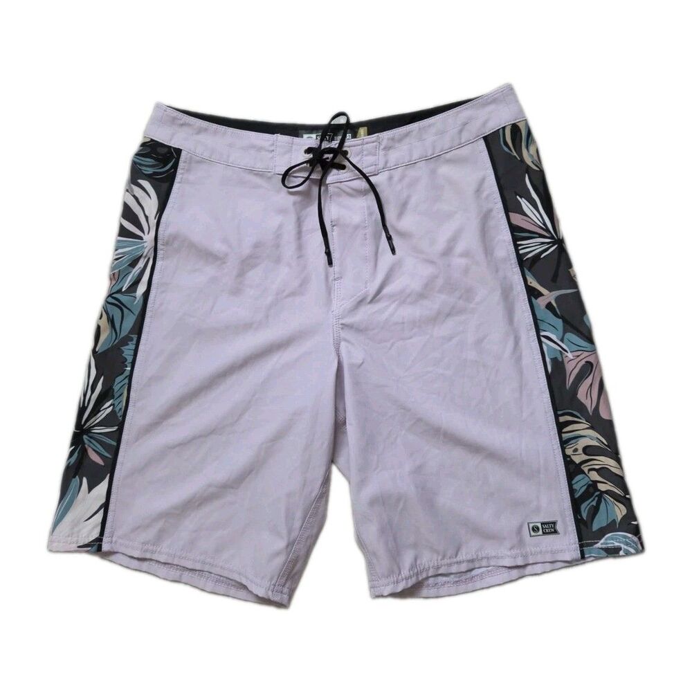Salty Crew Lavender Floral Panel Performance Boardshorts Swim Trunks Mens 32 EUC